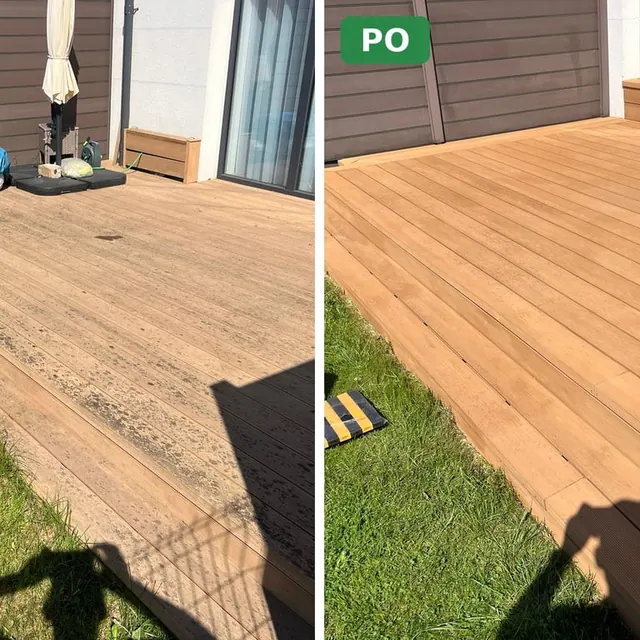 Medinė terasa prieš ir po plovimo