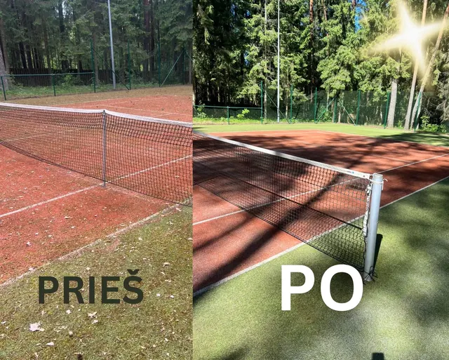 Teniso kortas prieš ir po atnaujinimo